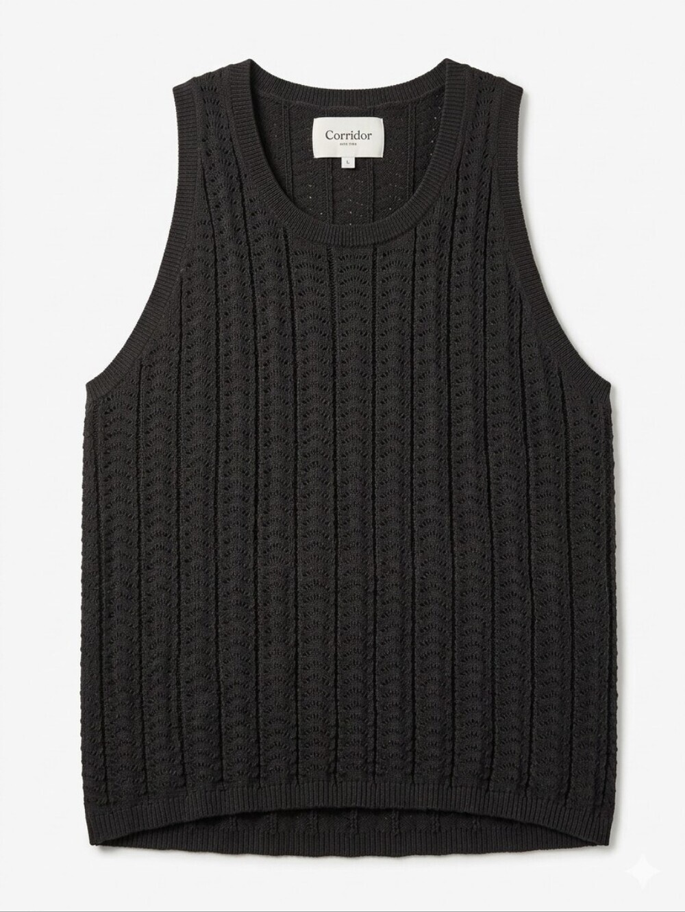 Corridor New York Black Pointelle-Knit Pima Cotton Vest Tank Top Sweater Sz.L